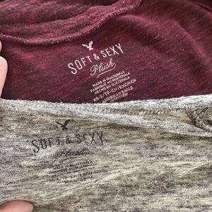 Bundle of Two American Eagle Soft and Sexy Plush Long Sleeve Shirts - Burgundy a